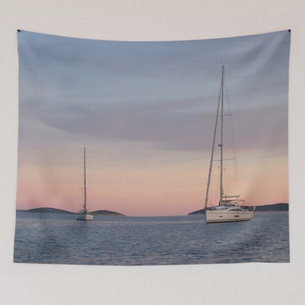 Item preview, Two Sailing Boats On The Calm Sea At Sunset designed and sold by MadeulookArt.
