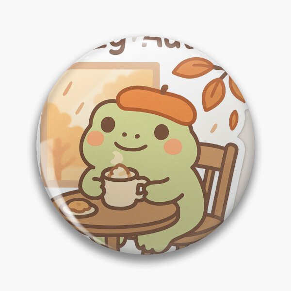 Item preview, Cozy Autumn Frog Sticker – Kawaii Frog at Café with Pumpkin Spice Latte designed and sold by Chaiyapreuk .