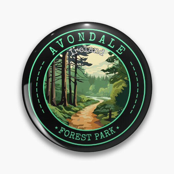 Item preview, Avondale Forest Park in Wicklow, Ireland Retro Travel Art Circle Badge designed and sold by MaateoDesign.