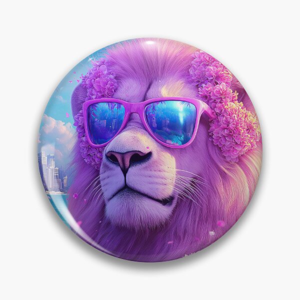 Item preview, Summer Miami Lion in Purple Flowers - Surreal Wildlife art designed and sold by TheArtistOf2022.
