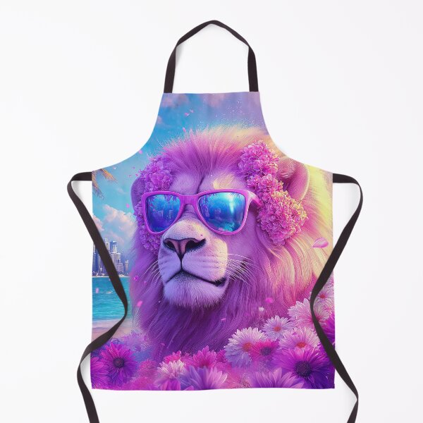 Item preview, Summer Miami Lion in Purple Flowers - Surreal Wildlife art designed and sold by TheArtistOf2022.