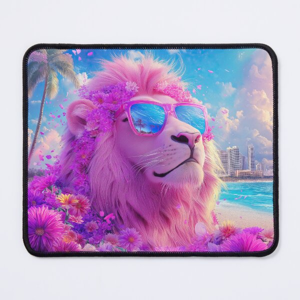 Item preview, Summer Miami Lion in Purple Flowers - Surreal Wildlife art designed and sold by TheArtistOf2022.