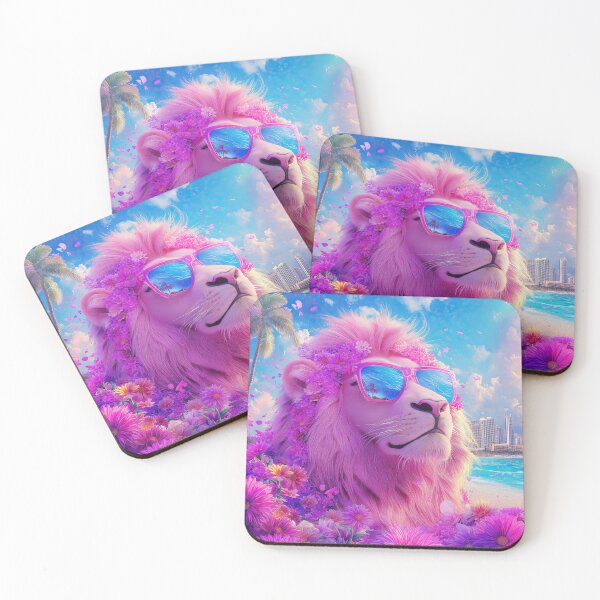 Item preview, Summer Miami Lion in Purple Flowers - Surreal Wildlife art designed and sold by TheArtistOf2022.