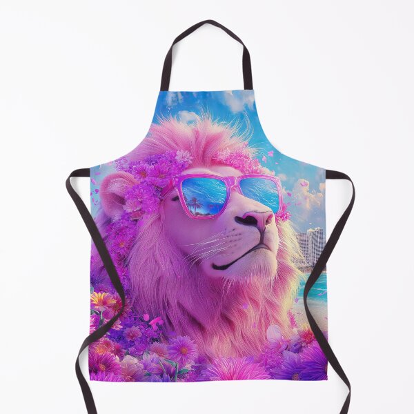 Item preview, Summer Miami Lion in Purple Flowers - Surreal Wildlife art designed and sold by TheArtistOf2022.