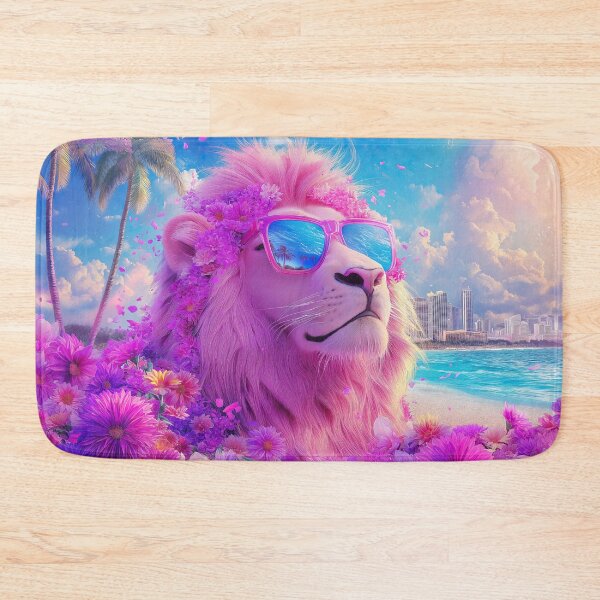 Item preview, Summer Miami Lion in Purple Flowers - Surreal Wildlife art designed and sold by TheArtistOf2022.