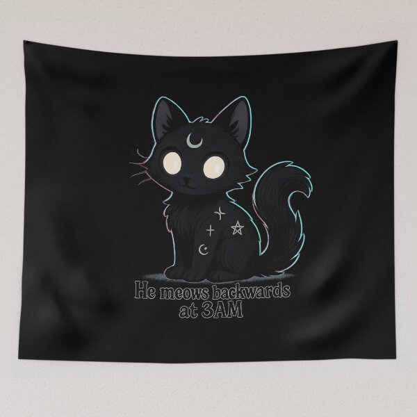 Item preview, Midnight Backwards Meowing Cat designed and sold by MysticArtisan.
