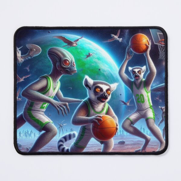 Item preview, lemurs playing basketball in space designed and sold by Dogandesighn.