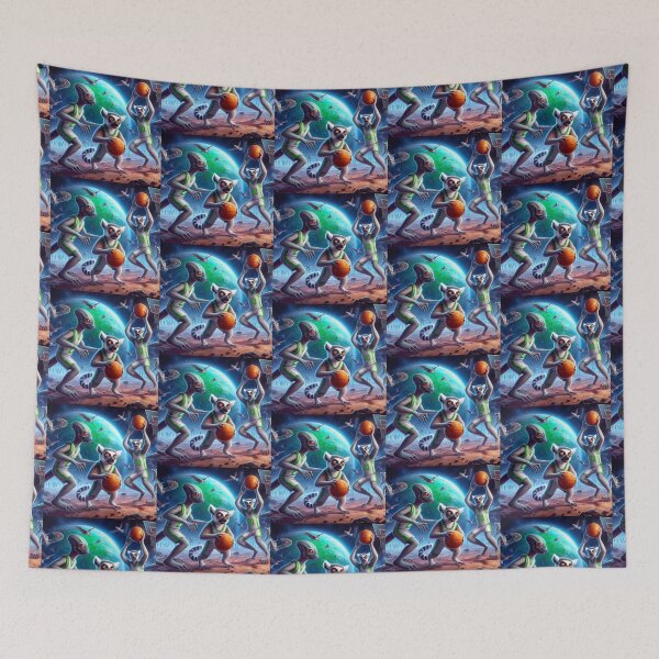 Item preview, lemurs playing basketball in space designed and sold by Dogandesighn.