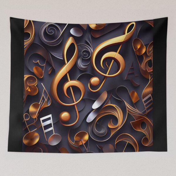 Item preview, Golden Symphony: Abstract Music Notes Pattern designed and sold by ShadowAndSlate.