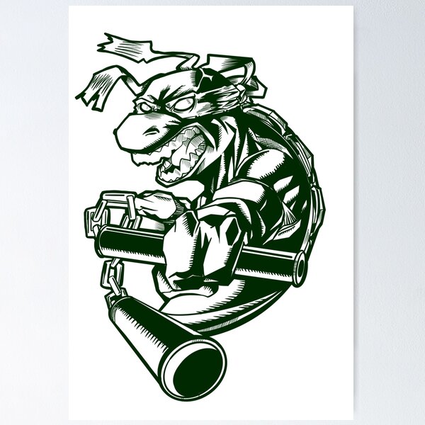 Item preview, Ninja Turtle with Nunchaku Fighting Pose Black and White Version designed and sold by fifou96.