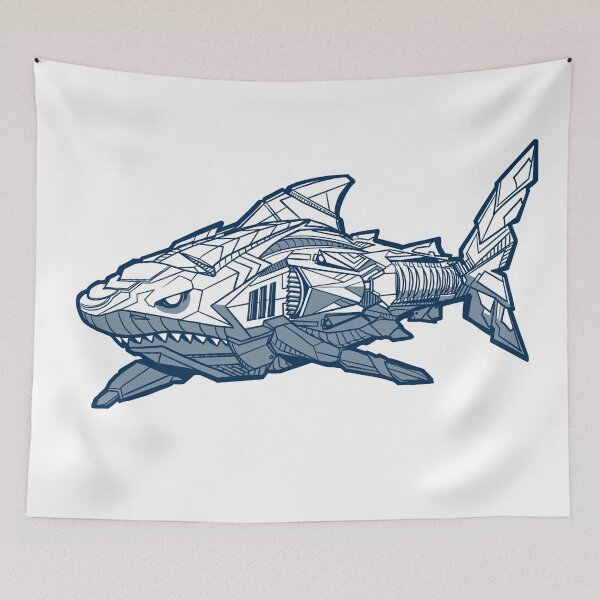 Item preview, A giant great white shark in a mecha, black and white version designed and sold by fifou96.