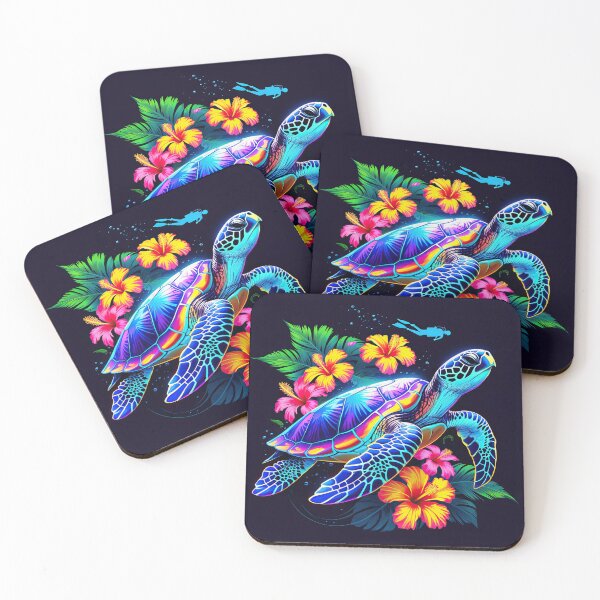 Item preview, Neon Turtle under the ocean - Marine life art designed and sold by TheArtistOf2022.
