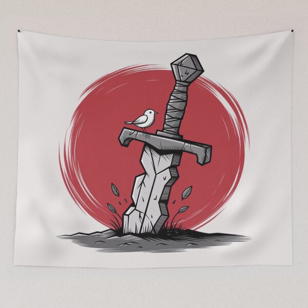 Item preview, a bird and an aged stone sword thrust into the earth designed and sold by 123ks.