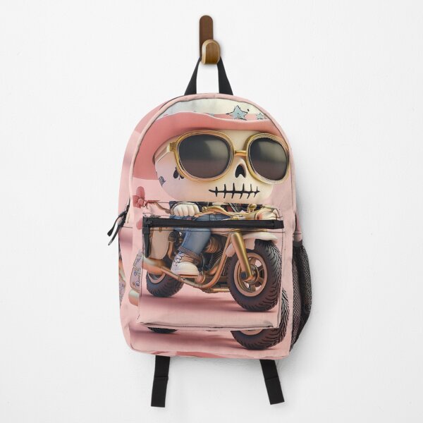 Item preview, Skeleton wearing cool glasses, dressed in cute cowboy outfit, riding a small adorable motorcycle, soft pastel colors designed and sold by nichaplus.