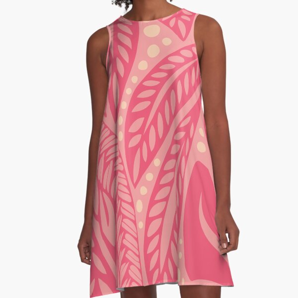 Polynesian Hawaiian pink on pink floral tattoo design A-Line Dress