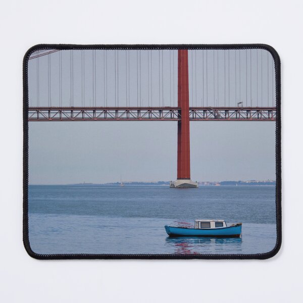 Item preview, Blue Motorboat In Front Of The Red Bridge designed and sold by MadeulookArt.