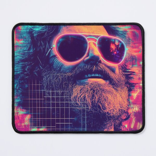 Item preview, Neon Synthwave Portrait – 80s Retro Aesthetic Bearded Man Desig designed and sold by PixelMuse2024.