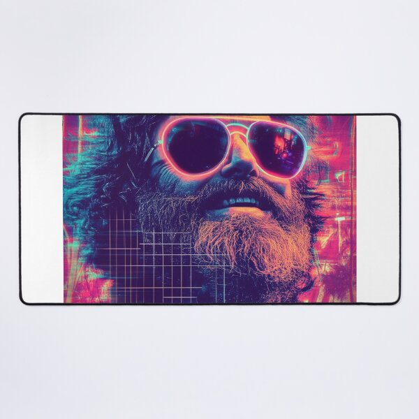 Item preview, Neon Synthwave Portrait – 80s Retro Aesthetic Bearded Man Desig designed and sold by PixelMuse2024.