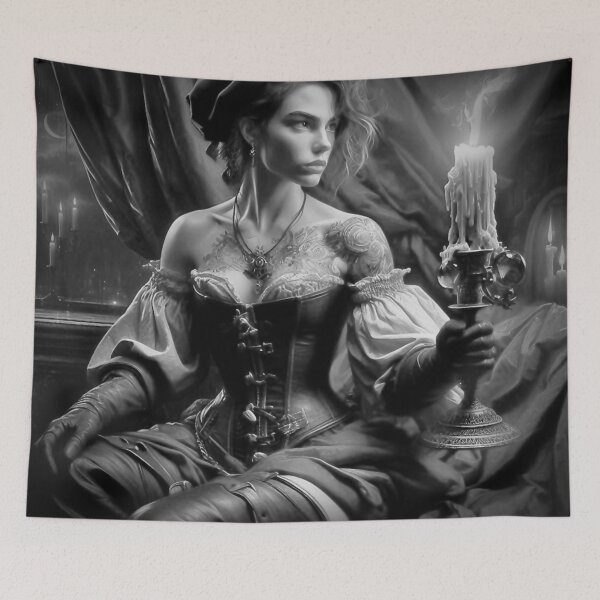 Item preview, "Moonlit Corsair Queen - Black & White Pirate Art" designed and sold by Ghost Archer Illusions.