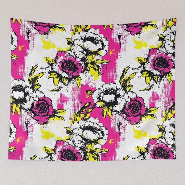 Item preview, Red, Pink Peony Toile — Vintage Floral Sketch designed and sold by HEADMADE-TV.