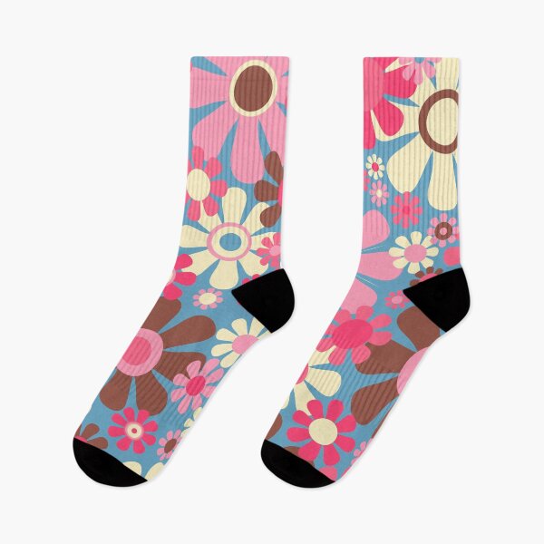 Item preview, Groovy Retro Floral Garden 60s 70s Pattern in Cheerful Pink Brown and Blue designed and sold by kierkegaard.