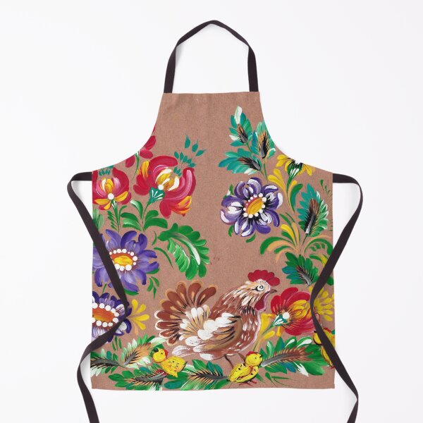 Item preview, Hen with chicks in the flower garden – folk art on kraft paper designed and sold by BohoCow.