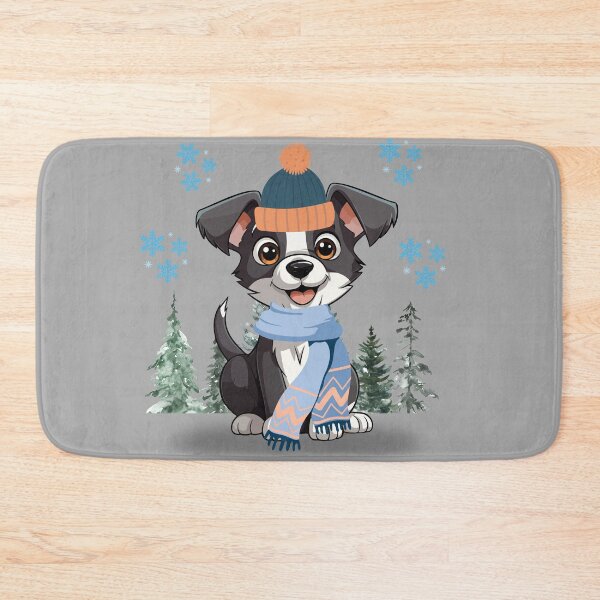 Item preview, Cute Winter Dog with Hat and Scarf in the Snowy Forest designed and sold by MadeByKriss.