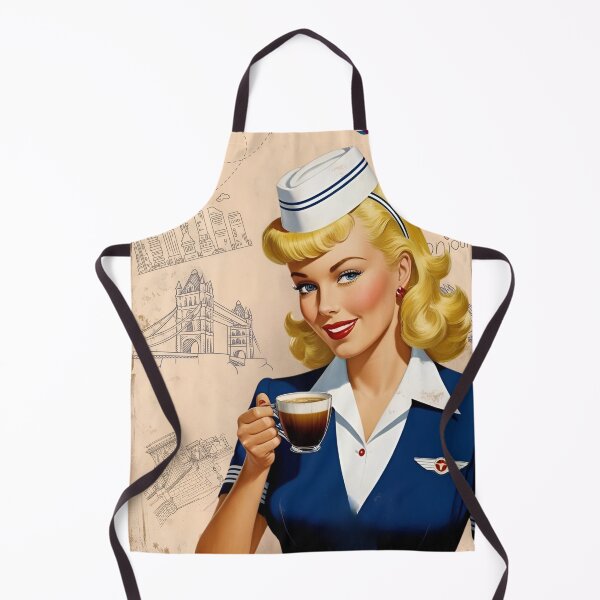 Item preview, Retro Coffee Lady – Vintage Blonde Air Hostess Art with City Skylines designed and sold by All-About-Life.