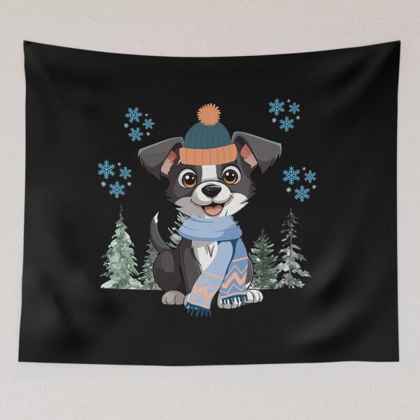 Item preview, Cute Winter Dog with Hat and Scarf in the Snowy Forest Copy designed and sold by MadeByKriss.