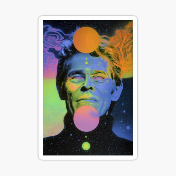 Item preview, Willem Dafoe Surreal Cosmic Neon Planetary Psychedelic Art designed and sold by Mystikos Art.
