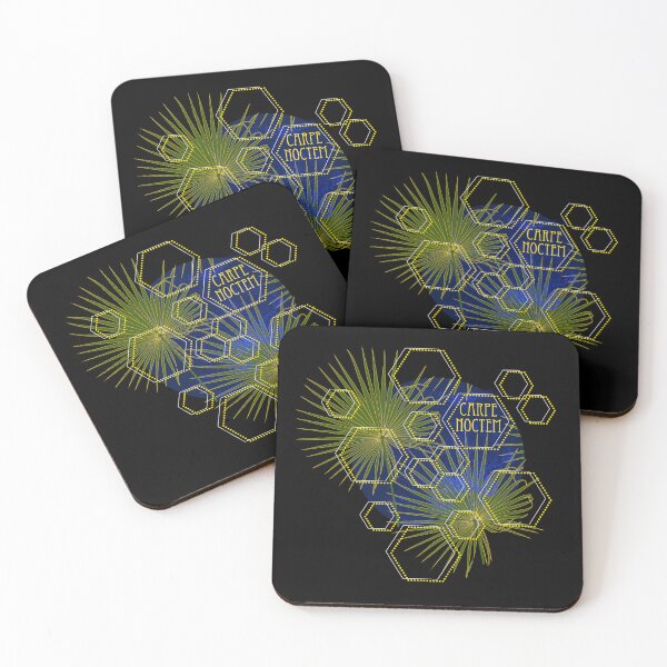 Item preview, Carpe noctem - fan palm leaves and hexagons on dark blue designed and sold by kobyakov.
