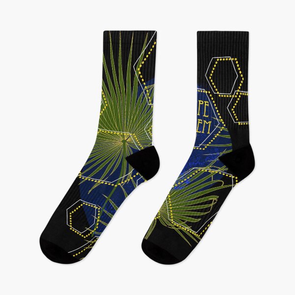 Item preview, Carpe noctem - fan palm leaves and hexagons on dark blue designed and sold by kobyakov.