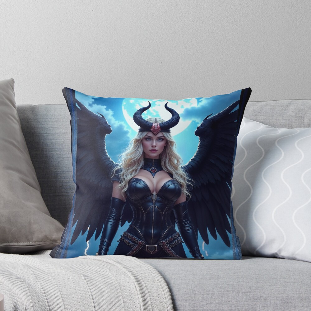 Gothic Fantasy Portrait Of Mitera, The Dark Angel Of Obsidian AI Concept Art by Xzendor7 3 Gothic Fantasy Portrait Of Mitera, The Dark Angel Of Obsidian Alluring AI Concept Art by Xzendor7 Decorative Art Print Throw Pillow
