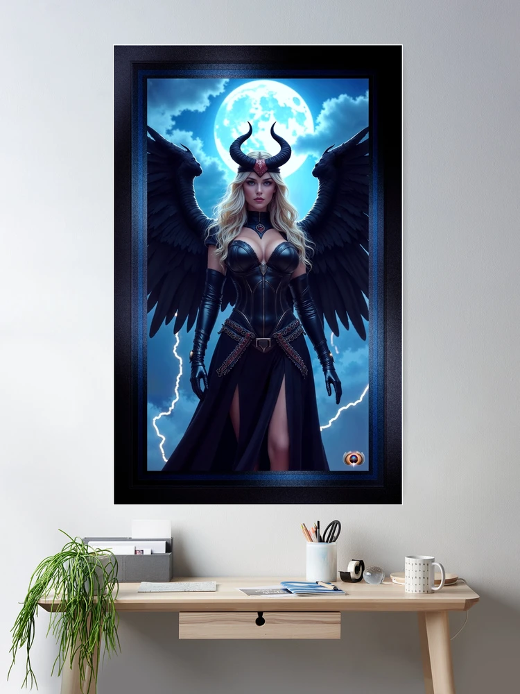 Gothic Fantasy Portrait Of Mitera, The Dark Angel Of Obsidian AI Concept Art by Xzendor7 2 Gothic Fantasy Portrait Of Mitera, The Dark Angel Of Obsidian Alluring AI Concept Art by Xzendor7 Room Decor Poster Art Print