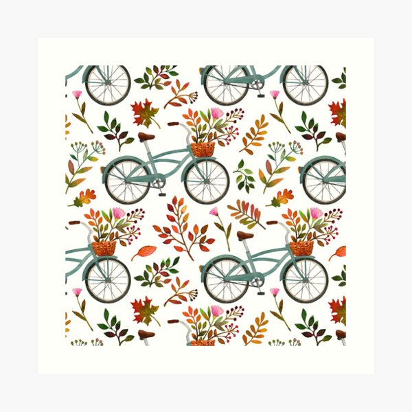 Autumn bike ride on white background Art Print