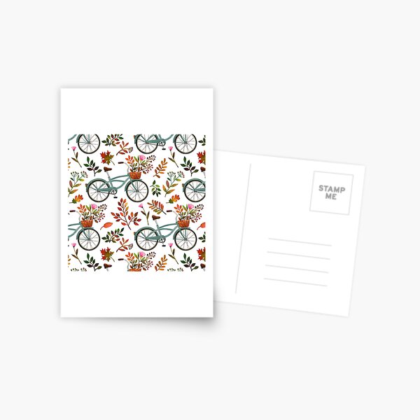 Autumn bike ride on white background Postcard