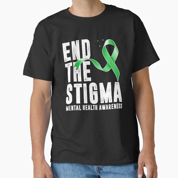 Aperçu de l'œuvre Mettre fin à la stigmatisation Sensibilisation à la santé mentale Ruban vert Hommes Femmes créée et vendue par MjProduction.
