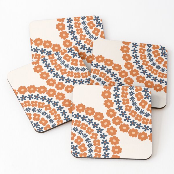 Item preview, Bohemian Floral Abstract Pattern in Navy Blue Burnt Orange designed and sold by nineFlorals.