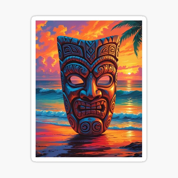 Item preview, "Island Time Tiki Mask & Sunset Design" designed and sold by alphadesigns24.