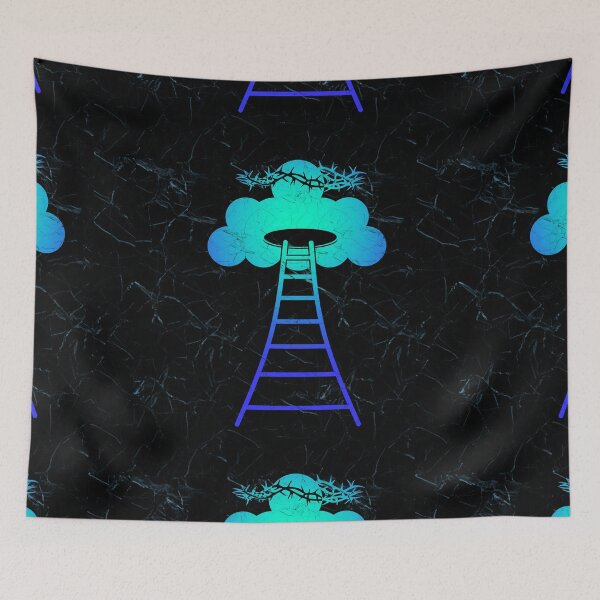 Item preview, Abstract Jesus Christ Ascension to Heaven – Simple Ladder to Heaven (Cloud) Concept Minimal Design | Blue Green Turquoise color for darker background designed and sold by ZechJohnRB.