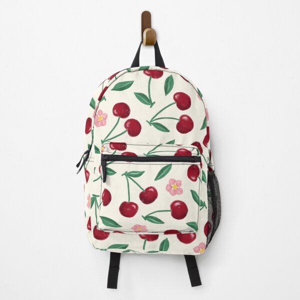 Item preview, Cherry Print - Handrawn Oil Painted - Digital style - Cute Red Cherries & Pink Blossoms designed and sold by FloralMural.