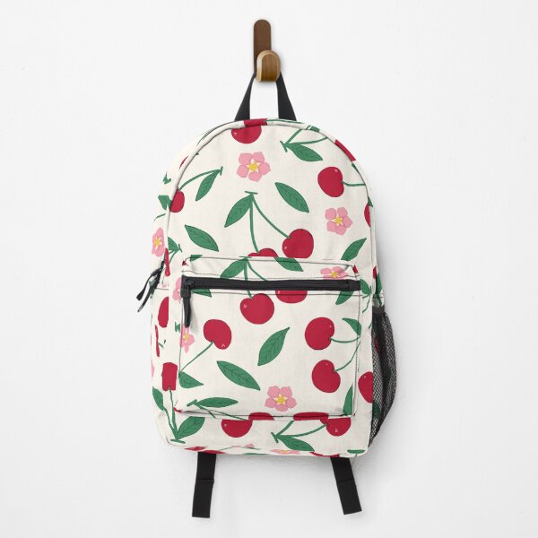 Item preview, Cherry Print - Handrawn Red Cherries and Pink Blossoms on a Cream Background designed and sold by FloralMural.