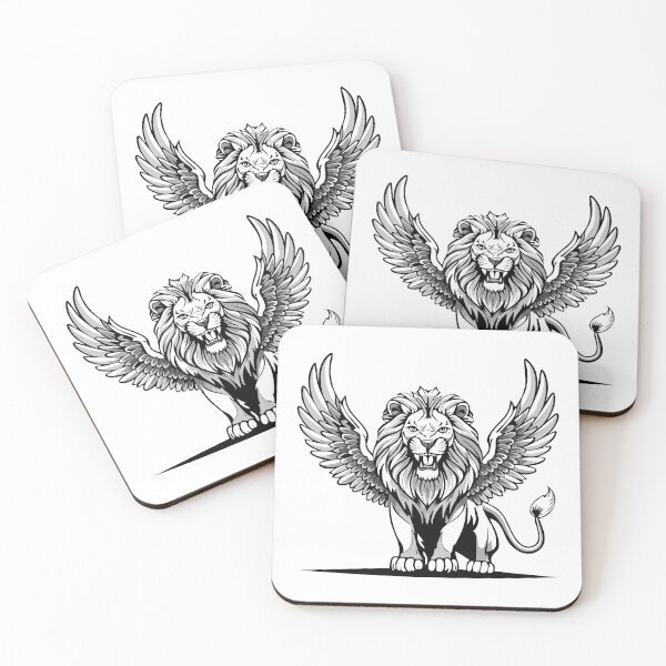 Item preview, Lion with wings, Winged Lion Mythical Creature, Illustration of roaring sitting lion with wing designed and sold by Danler.