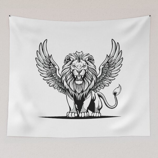 Item preview, Lion with wings, Winged Lion Mythical Creature, Illustration of roaring sitting lion with wing designed and sold by Danler.