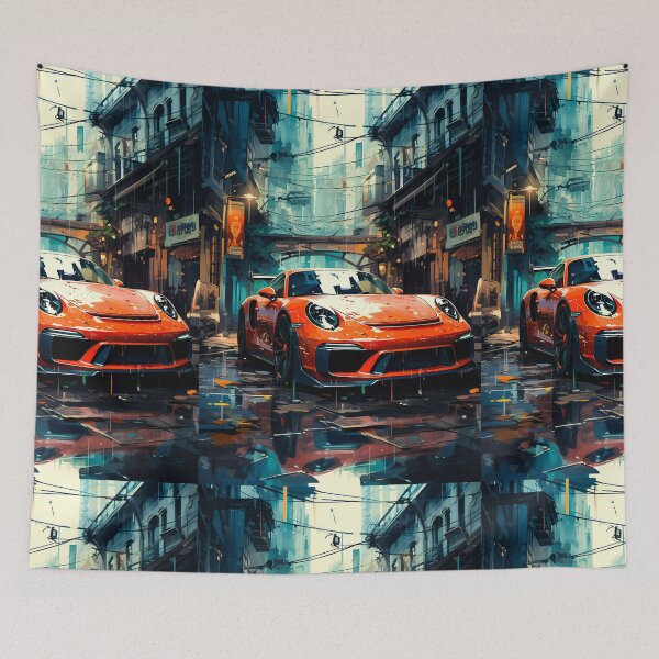 Item preview, Vibrant Sports Car Parked On Wet City Street At Night designed and sold by RevUpDesign.