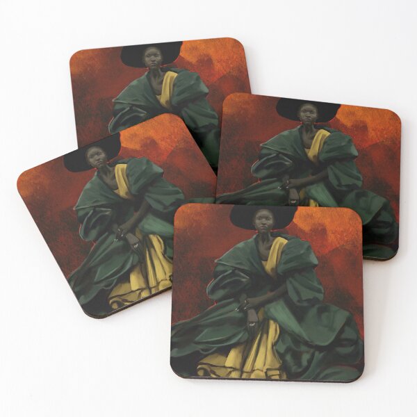Item preview, Afrofuturist Elegance Portrait – Bold Woman in Dramatic Fashion and Fiery Tones designed and sold by jassoart.