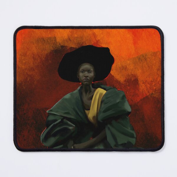Item preview, Afrofuturist Elegance Portrait – Bold Woman in Dramatic Fashion and Fiery Tones designed and sold by jassoart.