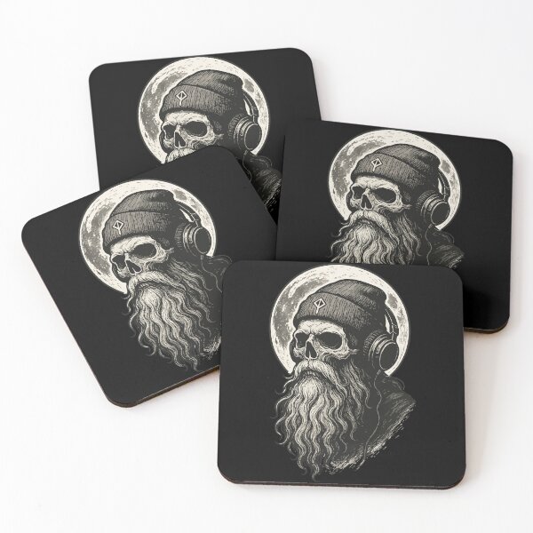 Item preview, Vintage Bearded Skull Wearing Headphones Music designed and sold by TomFrontierArt.