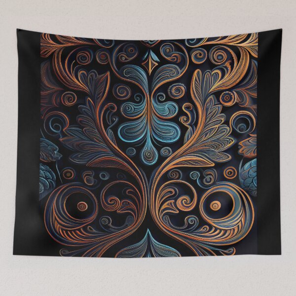 Item preview, Regal Fusion: Abstract Blue and Orange Ornate Pattern designed and sold by ShadowAndSlate.