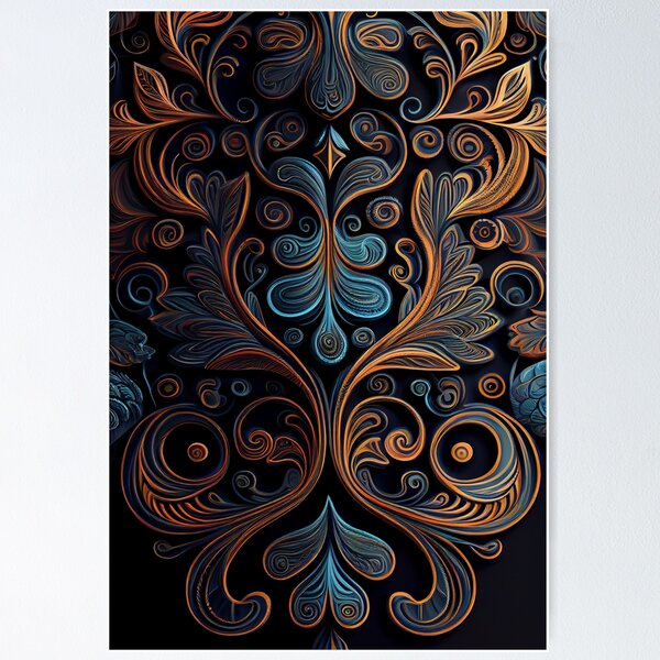 Item preview, Regal Fusion: Abstract Blue and Orange Ornate Pattern designed and sold by ShadowAndSlate.